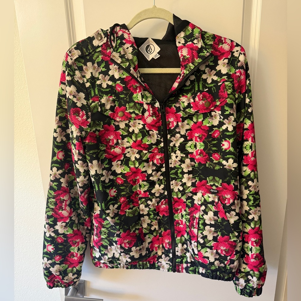 Volcom Vibrant Floral Windbreaker - Black, Pink, Green